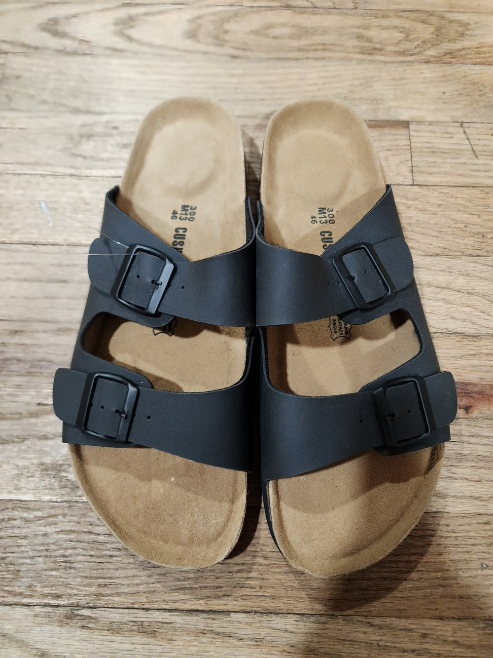 Cushionaire Matte Black Nubuck Double Buckle Slide Sandals Sz 13